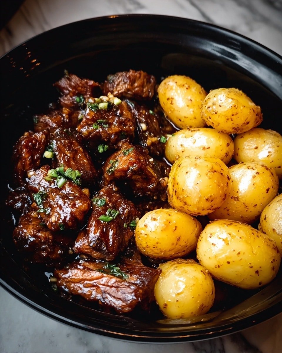 Slow Cooker Garlic Butter Beef Bites with Potatoes Recipe - Recipe Image — Slow Cooker Garlic Butter Beef Bites with Potatoes, garlic butter beef bites, slow cooker beef and potatoes, easy beef dinner recipes, comforting slow cooker meals