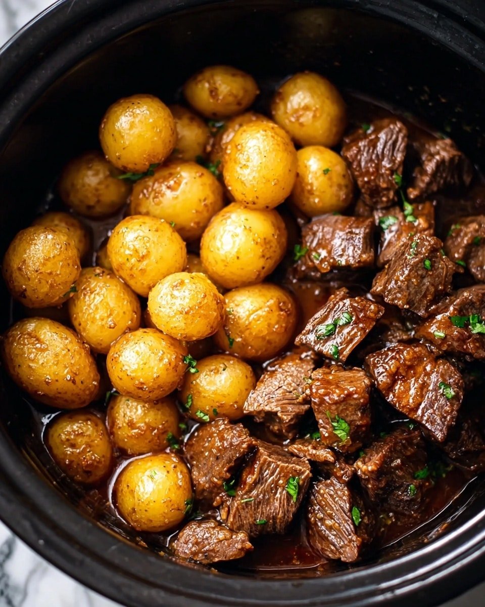 Slow Cooker Garlic Butter Beef Bites with Potatoes Recipe - Recipe Image — Slow Cooker Garlic Butter Beef Bites with Potatoes, garlic butter beef bites, slow cooker beef and potatoes, easy beef dinner recipes, comforting slow cooker meals