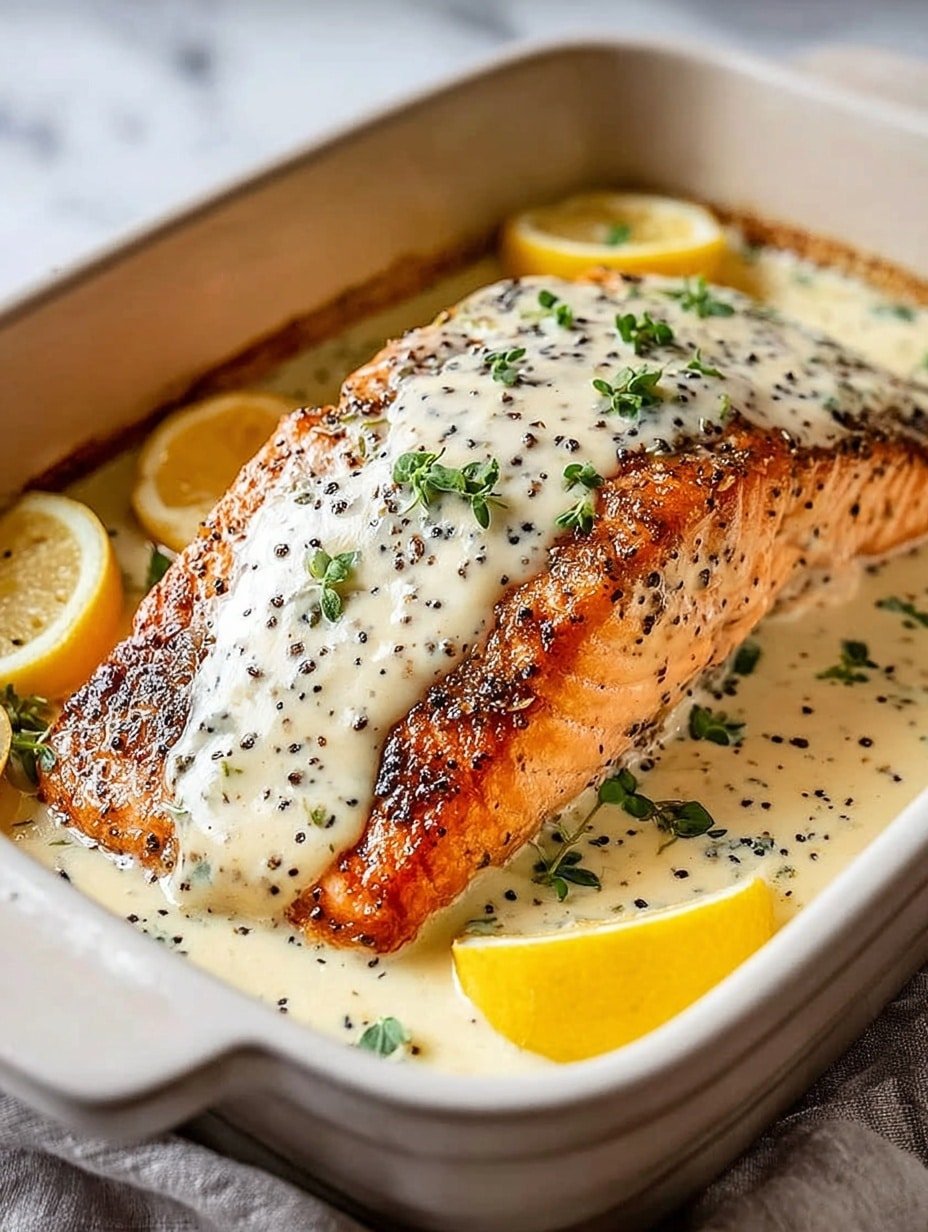 Baked Boursin Salmon Recipe - Recipe Image — Baked Boursin Salmon, Boursin Salmon recipe, creamy baked salmon, herb-crusted salmon, easy salmon dinner
