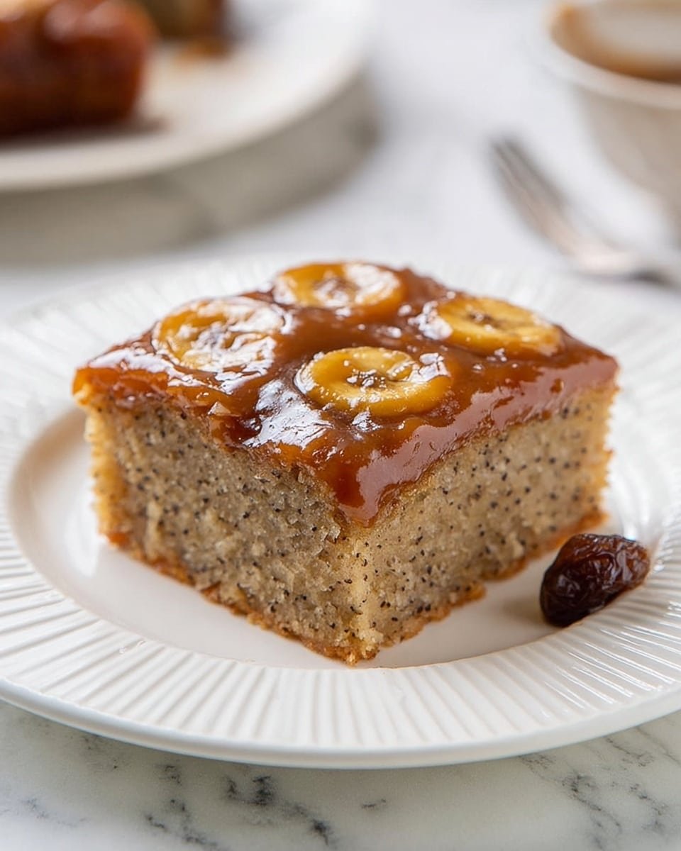 Banana Bread Cake Recipe - Recipe Image — Banana Bread Cake, moist banana cake, caramelized banana dessert, banana loaf with caramel topping, easy banana cake recipe