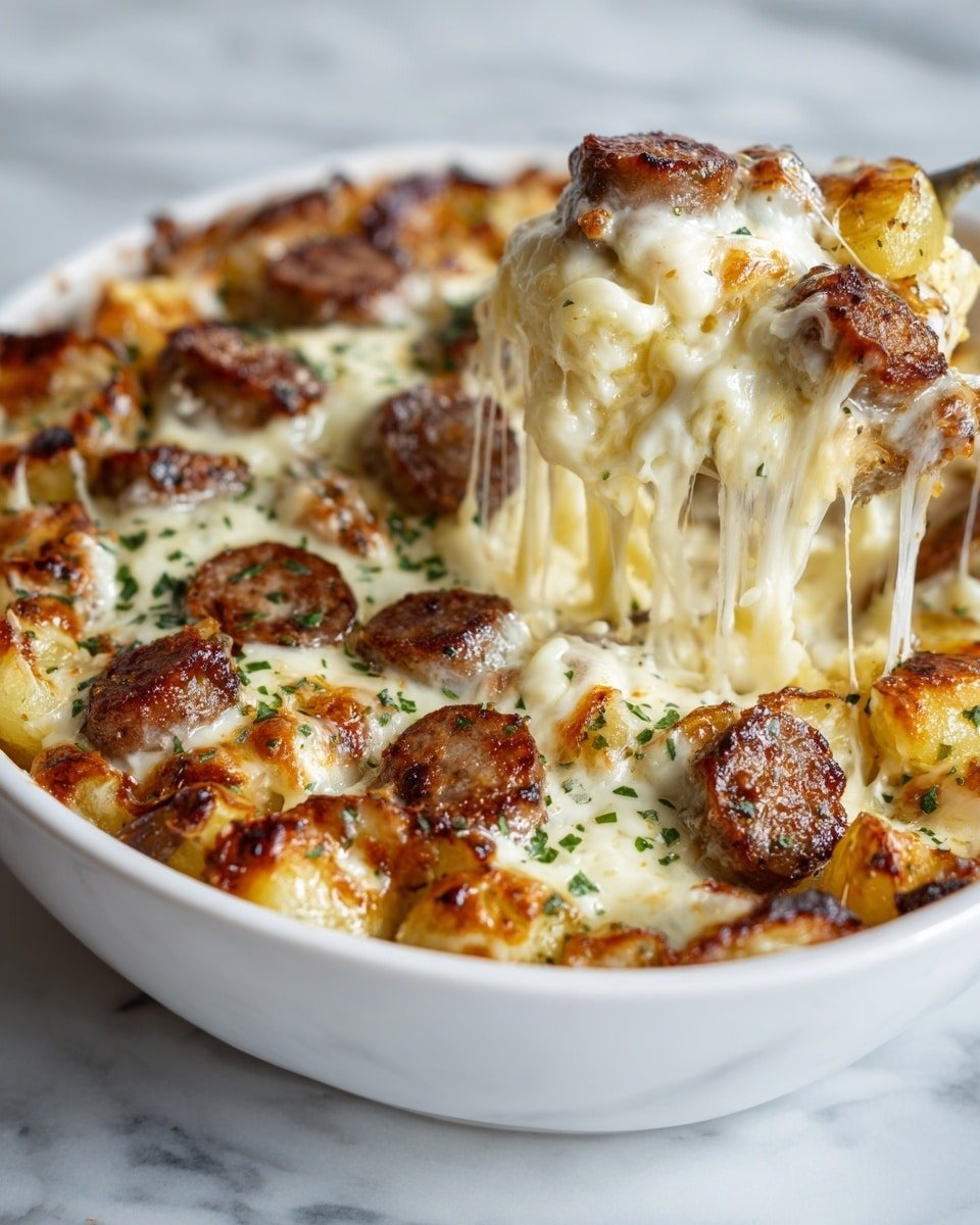 Cheesy Ranch Potatoes with Smoked Sausage Recipe - Recipe Image — Cheesy Ranch Potatoes with Smoked Sausage, cheesy ranch potato casserole, smoked sausage and potato bake, hearty sausage and potato dish, flavorful comfort food