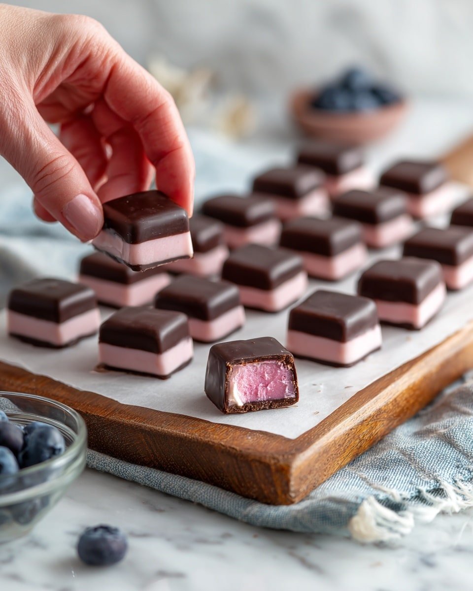 Blueberry Buttercream Chocolates Recipe - Recipe Image — Blueberry Buttercream Chocolates, blueberry chocolates, homemade chocolate candies, fruity chocolate treats, rich buttercream chocolates