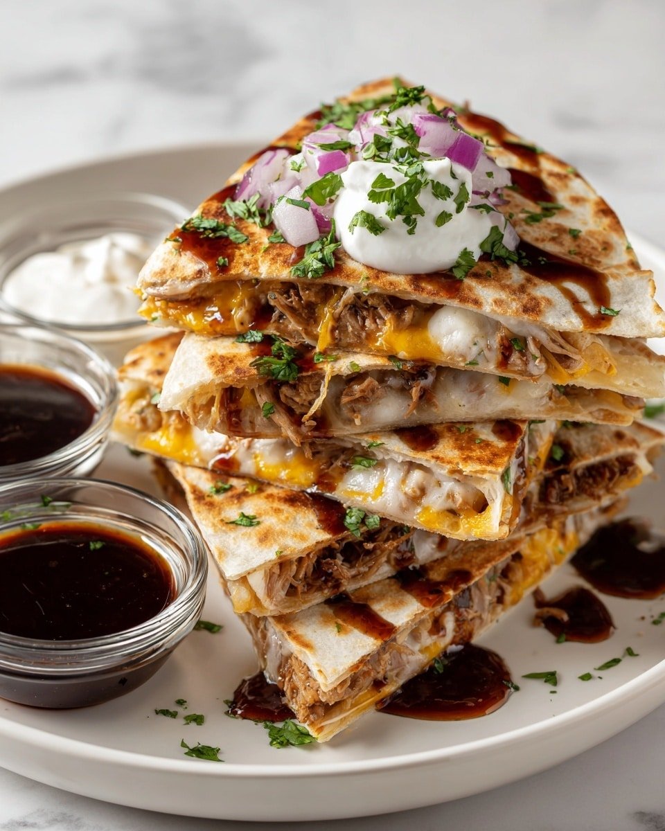 Hot Honey BBQ Chicken Quesadillas Recipe - Recipe Image — Hot Honey BBQ Chicken Quesadillas, BBQ chicken quesadillas, spicy honey chicken quesadillas, cheesy BBQ chicken wraps, easy chicken quesadillas
