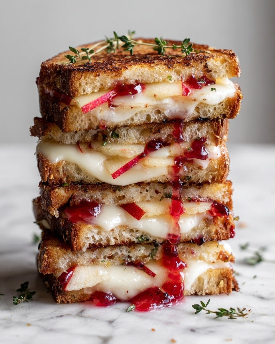 Sweet and Savory Brie, Apple & Cranberry Grilled Cheese Recipe - Recipe Image — Sweet and Savory Brie, Apple & Cranberry Grilled Cheese, Brie and Cranberry Sandwich, Fall Cheese Sandwich, Gourmet Grilled Cheese