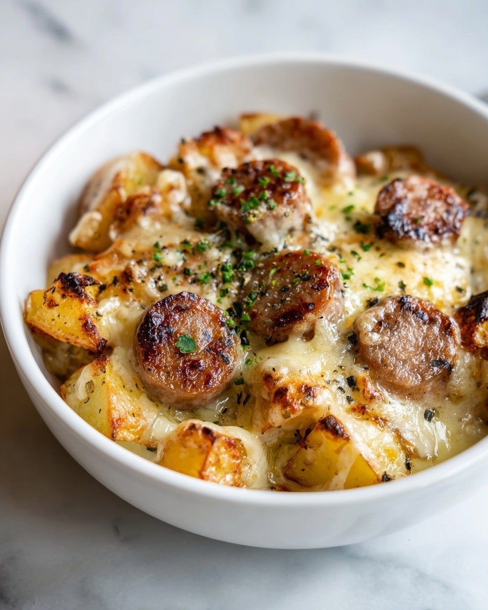 Cheesy Ranch Potatoes with Smoked Sausage Recipe - Recipe Image — Cheesy Ranch Potatoes with Smoked Sausage, cheesy ranch potato casserole, smoked sausage and potato bake, hearty sausage and potato dish, flavorful comfort food