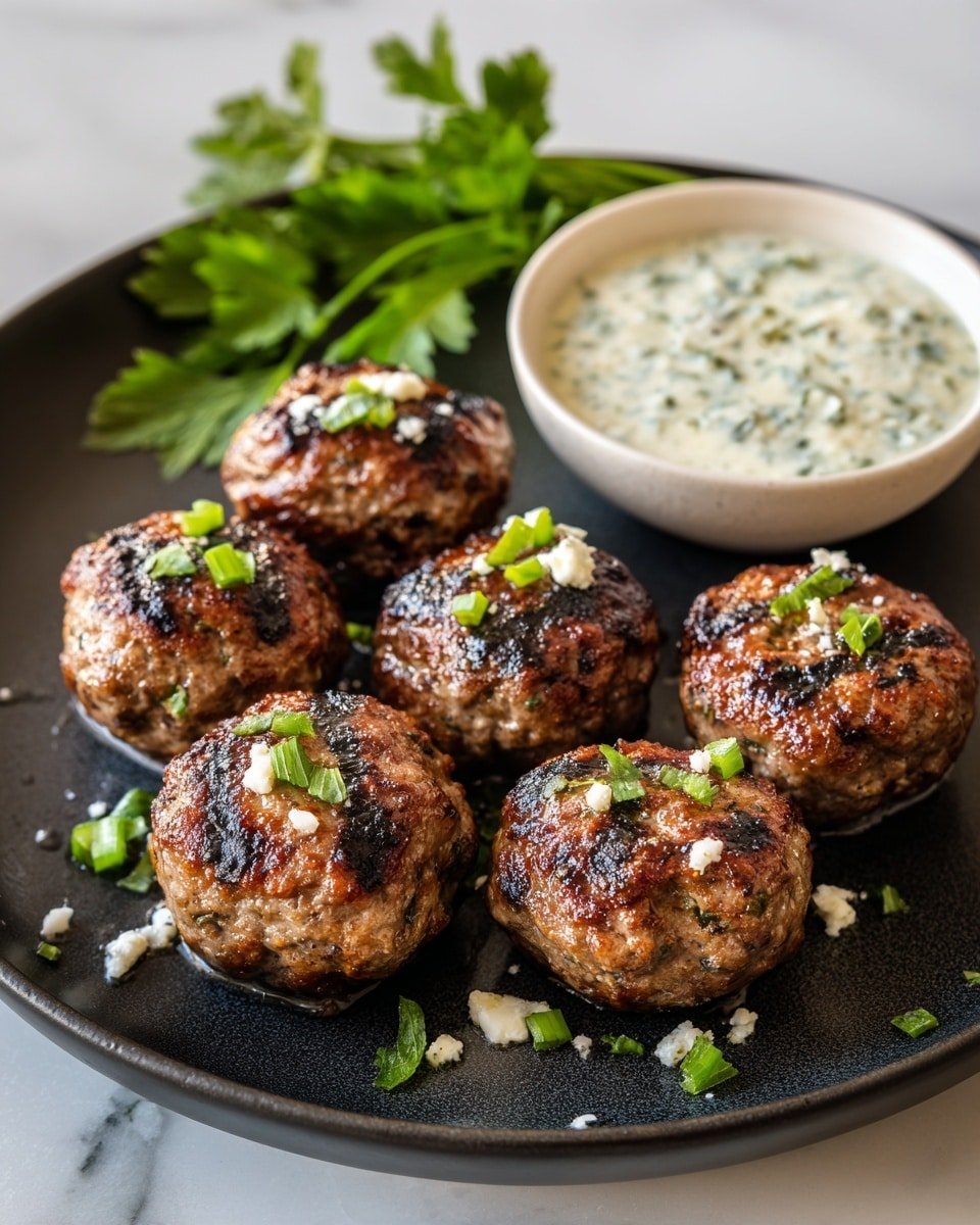 Spicy Lamb Meatballs with Creamy Green Herb Dip Recipe - Recipe Image — Spicy Lamb Meatballs with Creamy Green Herb Dip, spicy lamb meatballs, lamb meatball recipes, green herb dip, easy lamb appetizer