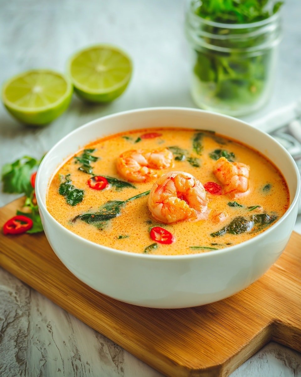 Thai Coconut Shrimp Soup Recipe - Recipe Image — Thai Coconut Shrimp Soup, Thai Coconut Soup, Coconut Shrimp Soup, Tropical Shrimp Soup, Easy Thai Soups