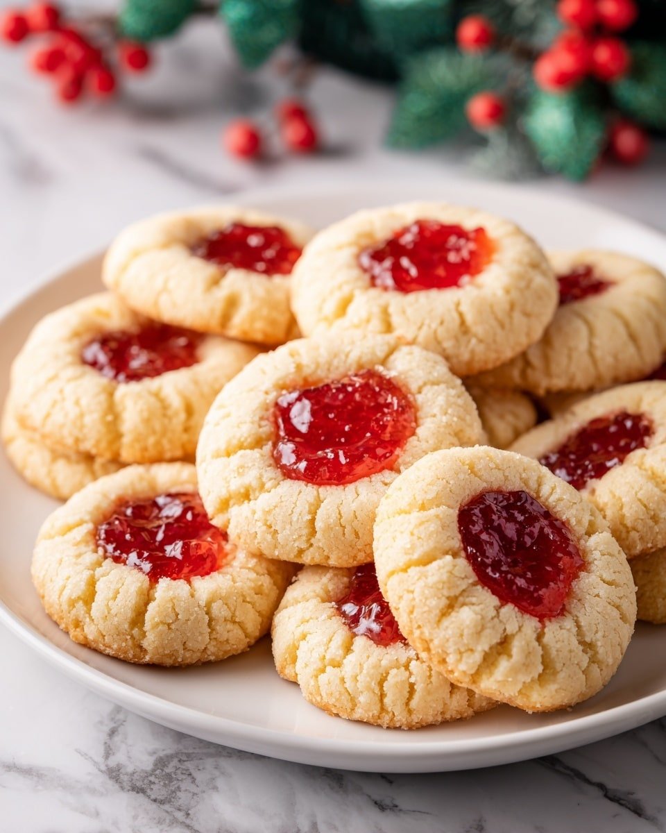 Raspberry Thumbprint Cookies Recipe - Recipe Image — Raspberry Thumbprint Cookies, raspberry jam cookies, buttery thumbprint cookies, easy raspberry cookies, homemade raspberry cookies