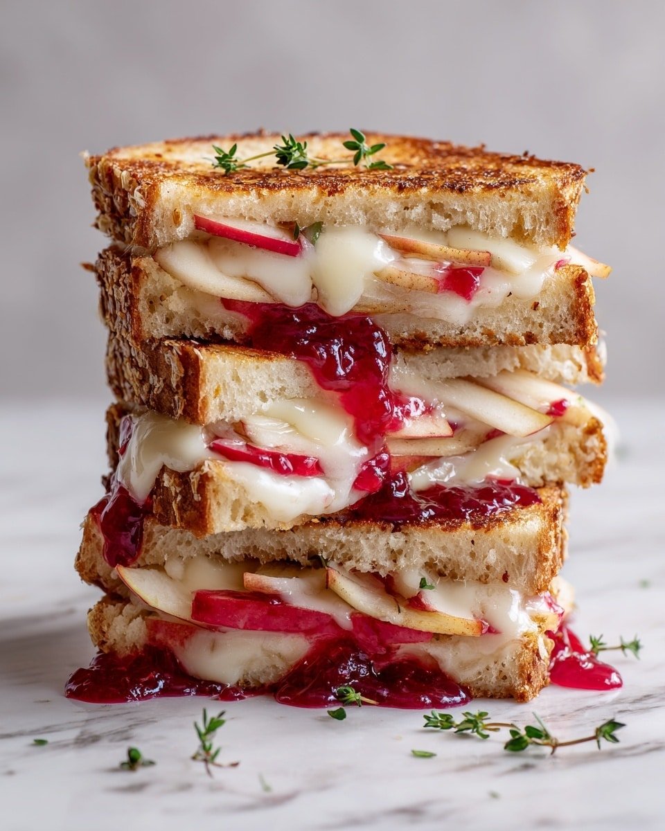 Sweet and Savory Brie, Apple & Cranberry Grilled Cheese Recipe - Recipe Image — Sweet and Savory Brie, Apple & Cranberry Grilled Cheese, Brie and Cranberry Sandwich, Fall Cheese Sandwich, Gourmet Grilled Cheese