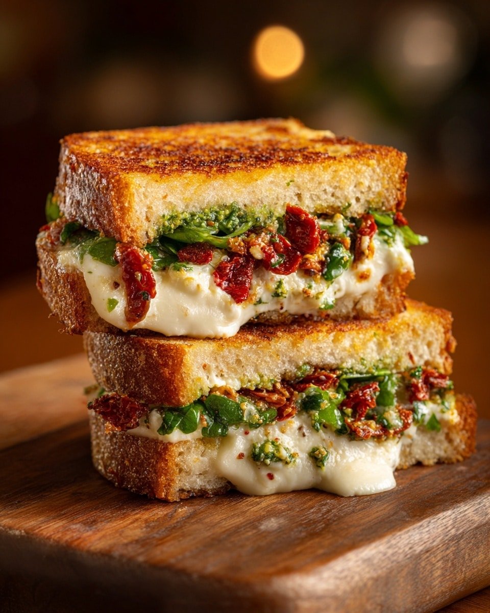 Sun-Dried Tomato Pesto Grilled Cheese Recipe - Recipe Image — Sun-Dried Tomato Pesto Grilled Cheese, cheesy grilled cheese sandwich, sun-dried tomato pesto sandwich, easy gourmet grilled cheese, flavorful lunch ideas