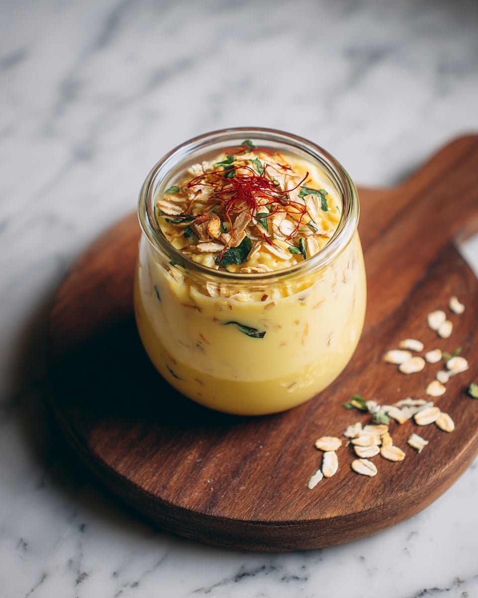 Indian Overnight Oats Recipe - Recipe Image — Indian Overnight Oats, Indian Overnight Oats Recipe, Indian Breakfast Ideas, Healthy Overnight Oats, Spiced Overnight Oats