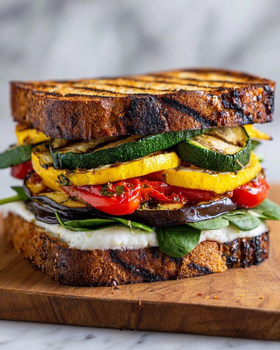 Grilled Veggie & Mozzarella Sandwiches Recipe - Recipe Image — Grilled Veggie & Mozzarella Sandwiches, grilled veggie sandwich, vegetarian grilled sandwich, easy veggie sandwich recipe, summer vegetable sandwich