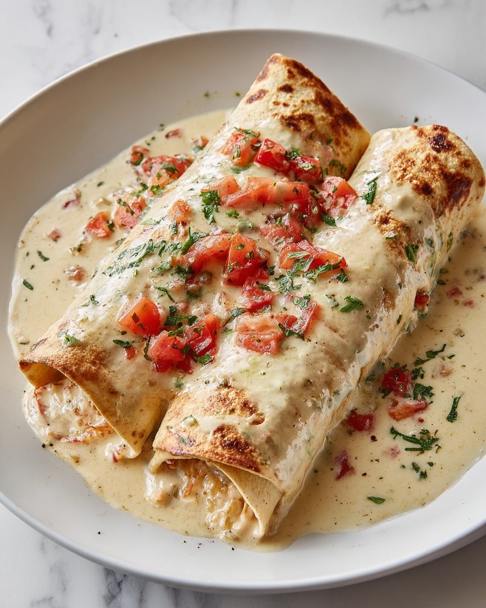 Chicken Enchiladas with Sour Cream White Sauce Recipe - Recipe Image — Chicken Enchiladas with Sour Cream White Sauce, creamy chicken enchiladas recipe, white sauce enchiladas, cheesy chicken enchiladas, easy Mexican chicken dinner