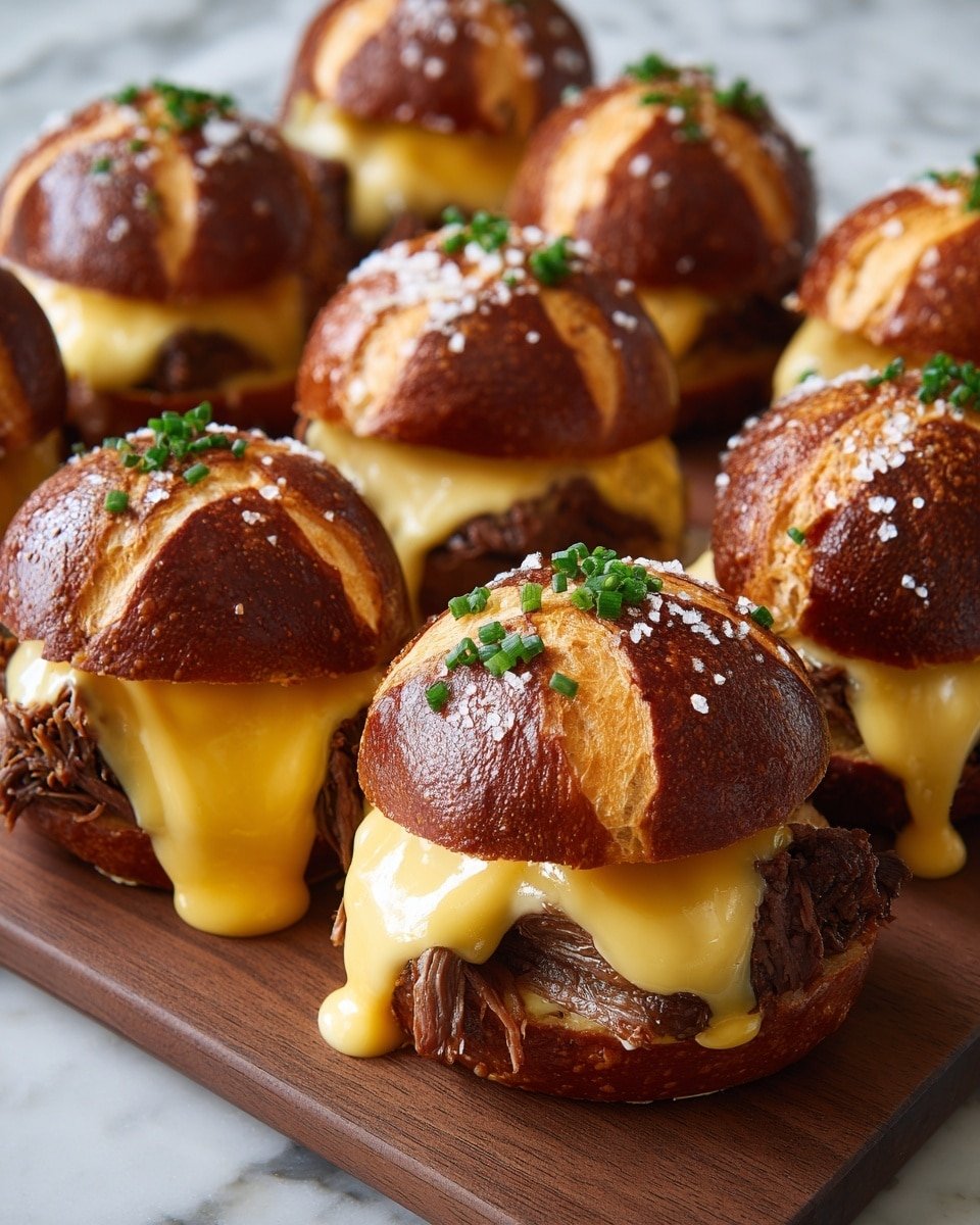 Smoked Brisket & Beer Cheese Pretzel Bombs Recipe - Recipe Image — Smoked Brisket & Beer Cheese Pretzel Bombs, smoked brisket appetizers, beer cheese stuffed pretzels, savory meat and cheese bites, indulgent game-day snacks