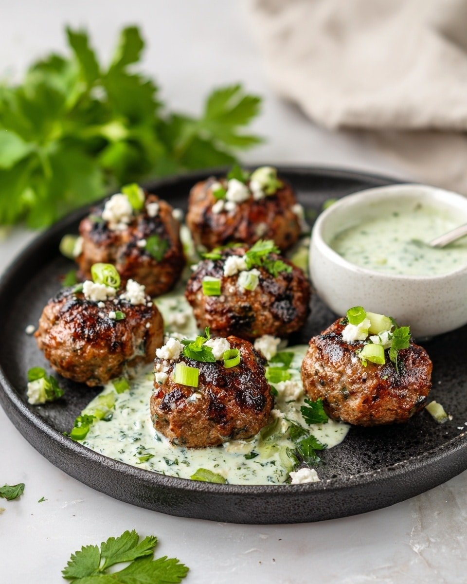 Spicy Lamb Meatballs with Creamy Green Herb Dip Recipe - Recipe Image — Spicy Lamb Meatballs with Creamy Green Herb Dip, spicy lamb meatballs, lamb meatball recipes, green herb dip, easy lamb appetizer