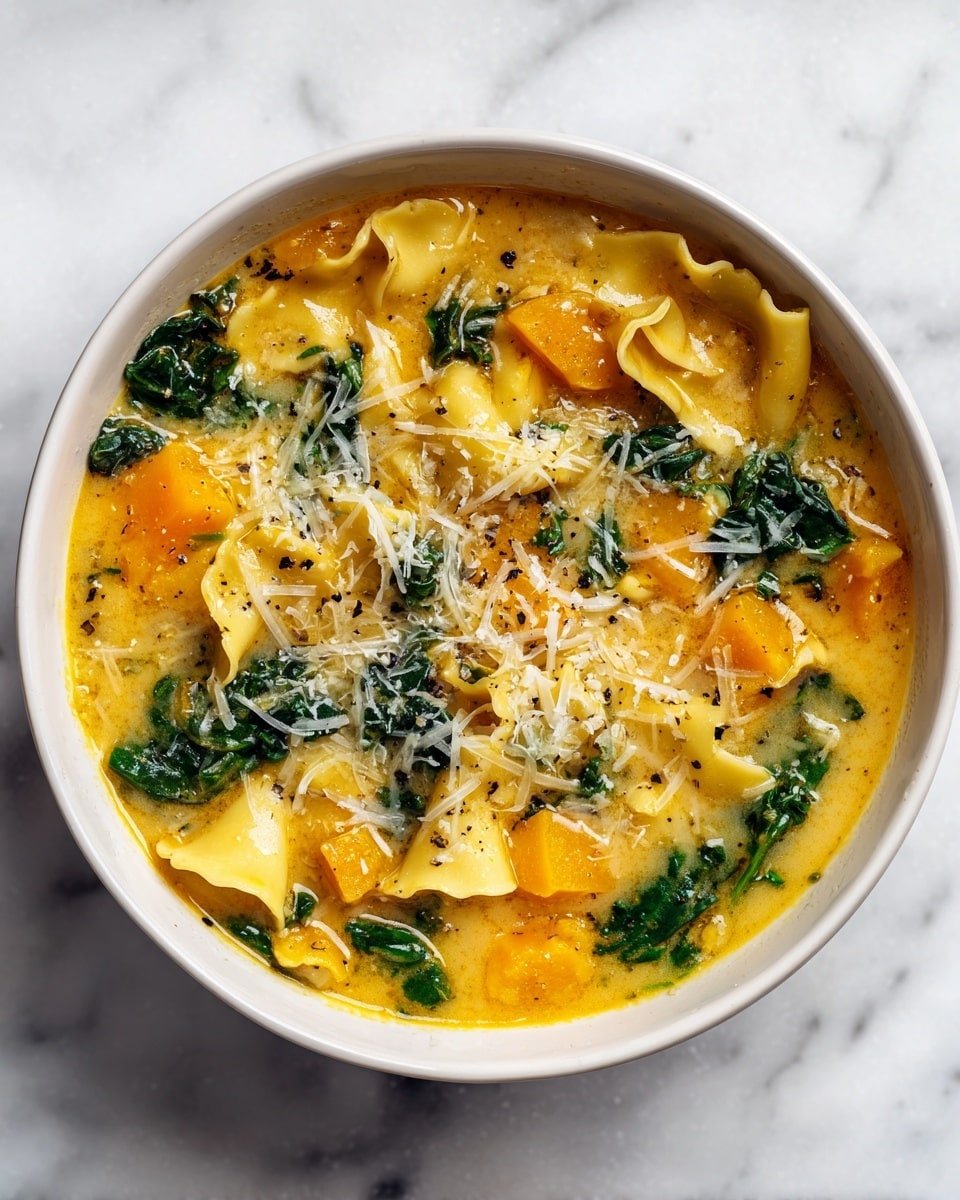 Butternut Squash Lasagna Soup with Kale & Mozzarella Recipe - Recipe Image — Butternut Squash Lasagna Soup with Kale & Mozzarella, Fall Vegetable Soup, Cozy Butternut Squash Soup, Healthy Lasagna-Inspired Soup, Easy Fall Dinner Idea