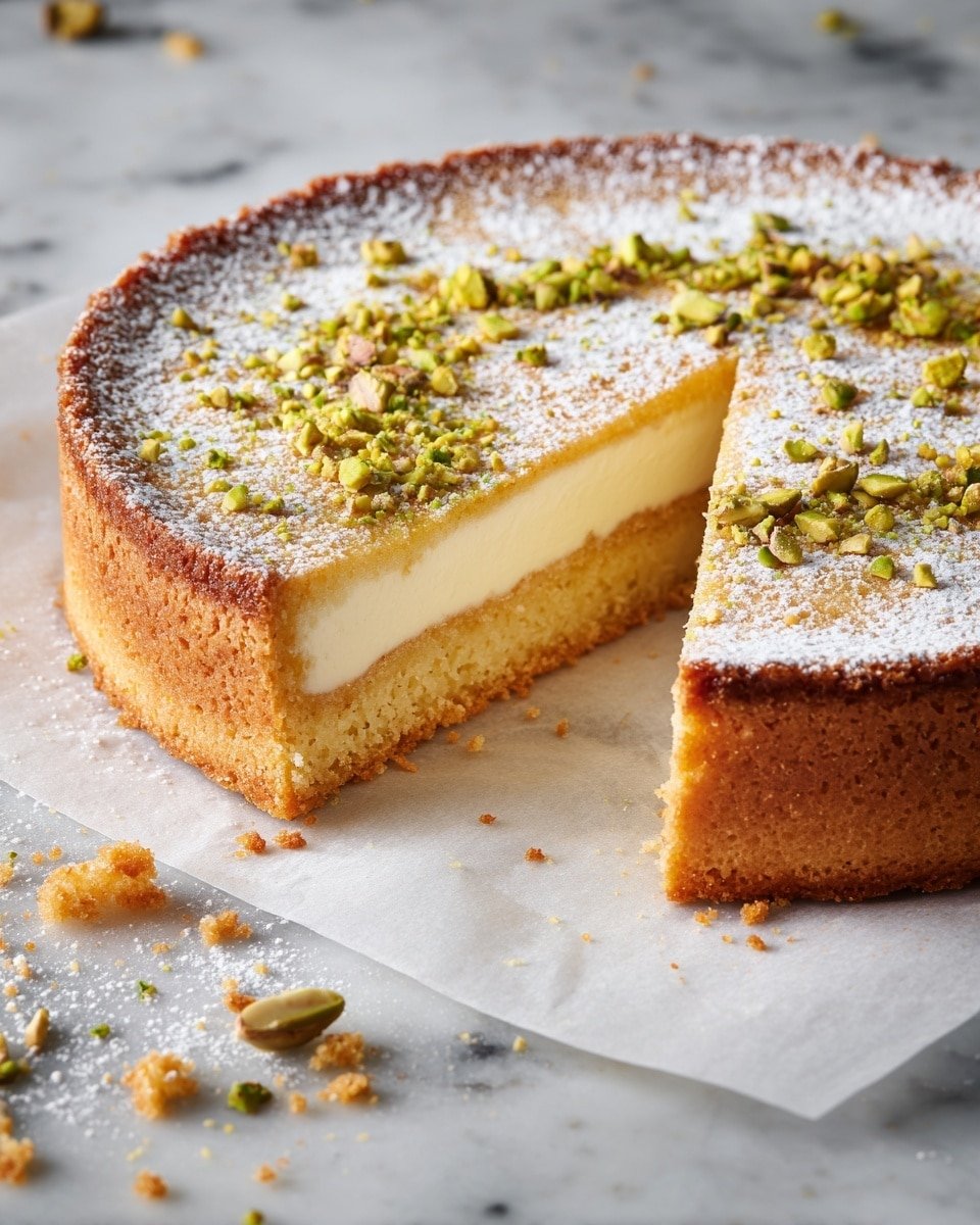 Pistachio Gooey Butter Cake Recipe - Recipe Image — Pistachio Gooey Butter Cake, pistachio cake recipe, gooey butter cake with pistachios, creamy pistachio dessert, indulgent pistachio cake