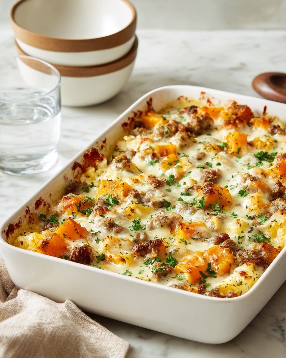 Autumn Butternut Squash and Italian Sausage Casserole Recipe - Recipe Image — Autumn Butternut Squash and Italian Sausage Casserole, cozy autumn casserole recipes, Italian sausage vegetable bake, fall comfort food recipes, hearty roasted squash dish
