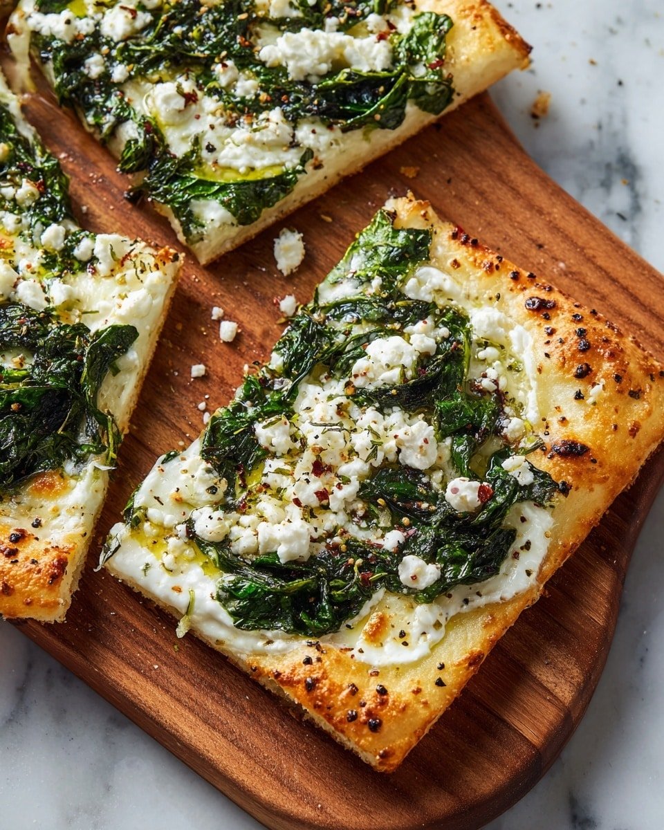 Greek Roasted Garlic Spinach White Pizza Recipe - Recipe Image — Greek Roasted Garlic Spinach White Pizza, Mediterranean garlic spinach pizza, homemade Greek white pizza, flavorful garlic spinach pizza, easy Greek white pizza recipe