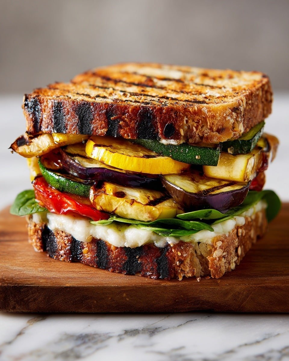 Grilled Veggie & Mozzarella Sandwiches Recipe - Recipe Image — Grilled Veggie & Mozzarella Sandwiches, grilled veggie sandwich, vegetarian grilled sandwich, easy veggie sandwich recipe, summer vegetable sandwich