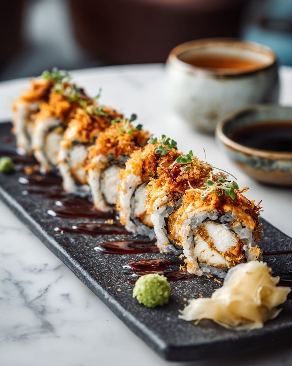 Homemade California Crunch Roll Sushi Recipe - Recipe Image — Homemade California Crunch Roll Sushi, California Crunch Roll sushi, sushi roll recipe, crunchy sushi roll, easy sushi for beginners