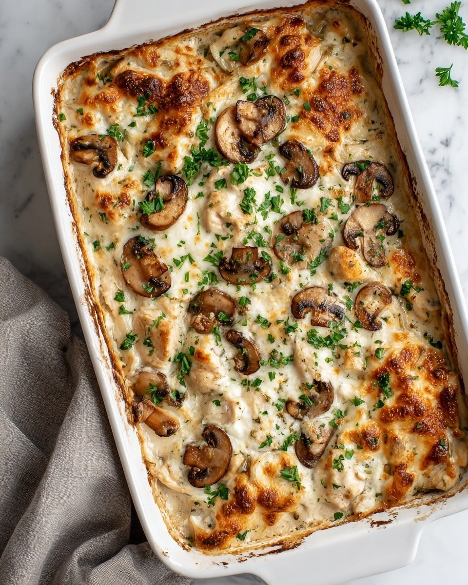 Keto Creamy Chicken and Mushroom Casserole Recipe - Recipe Image — Keto Creamy Chicken and Mushroom Casserole, low-carb chicken and mushroom bake, keto comfort food, creamy chicken mushroom dish, keto casserole recipes