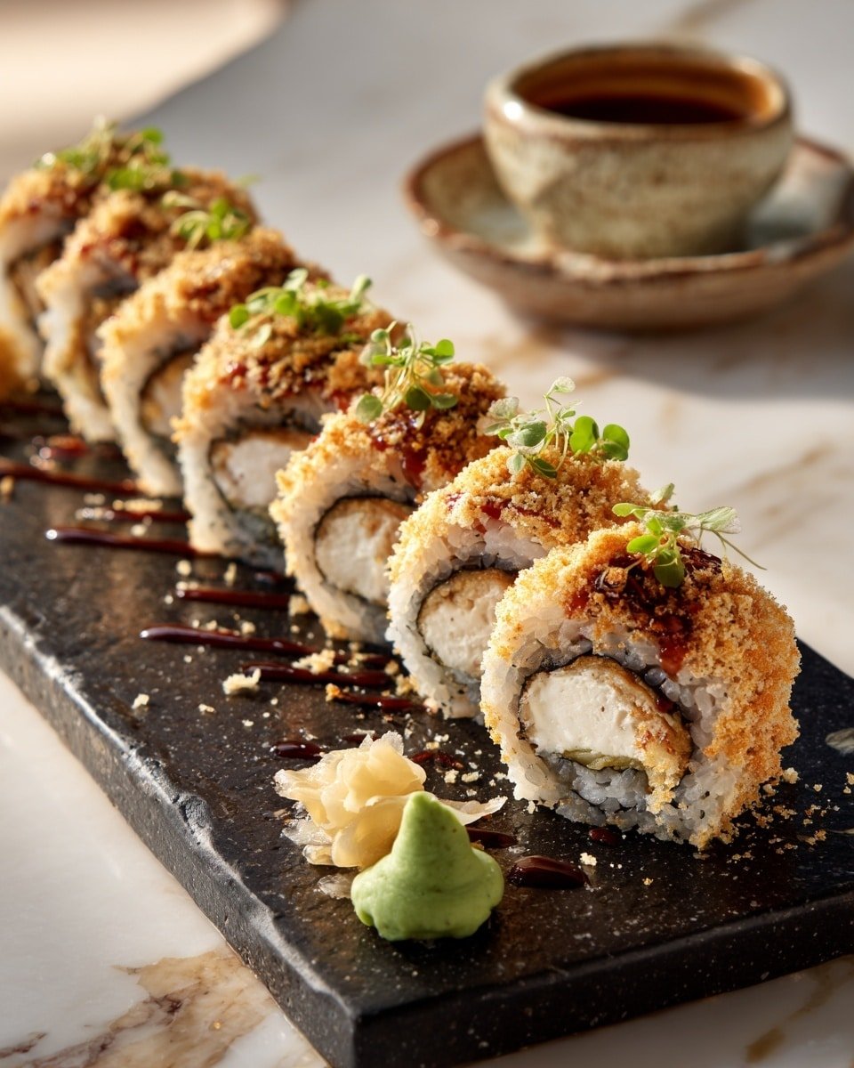 Homemade California Crunch Roll Sushi Recipe - Recipe Image — Homemade California Crunch Roll Sushi, California Crunch Roll sushi, sushi roll recipe, crunchy sushi roll, easy sushi for beginners