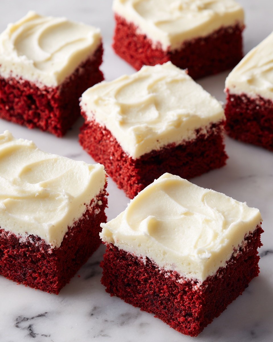Red Velvet Brownies with Cream Cheese Frosting Recipe - Recipe Image — Red Velvet Brownies with Cream Cheese Frosting, red velvet brownies, chocolate dessert recipes, creamy frosting brownie recipe, velvety brownie treats