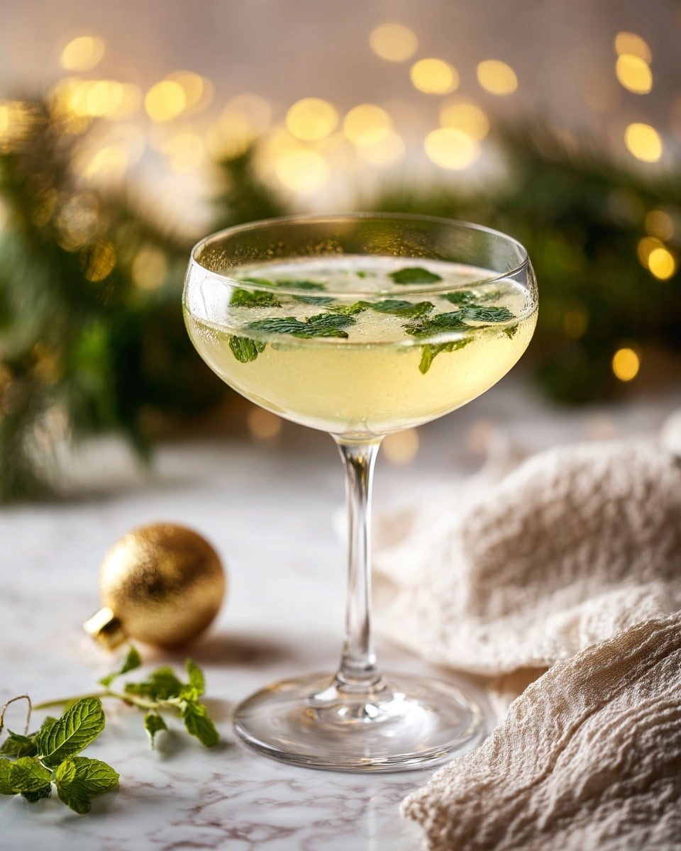 Mistletoe Gin Martini Recipe - Recipe Image — Mistletoe Gin Martini, holiday martini, festive gin cocktail, Christmas gin drink, seasonal holiday cocktail