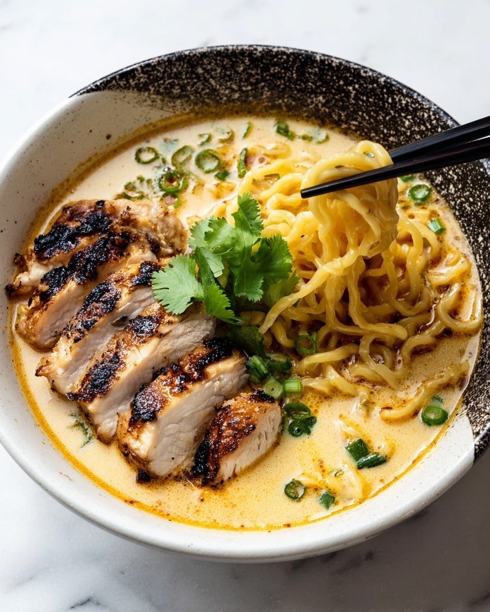 Fiery Chicken Ramen with Creamy Garlic Sauce Recipe - Recipe Image — Fiery Chicken Ramen with Creamy Garlic Sauce, spicy chicken ramen, creamy garlic ramen, spicy noodle bowl, comfort food recipes