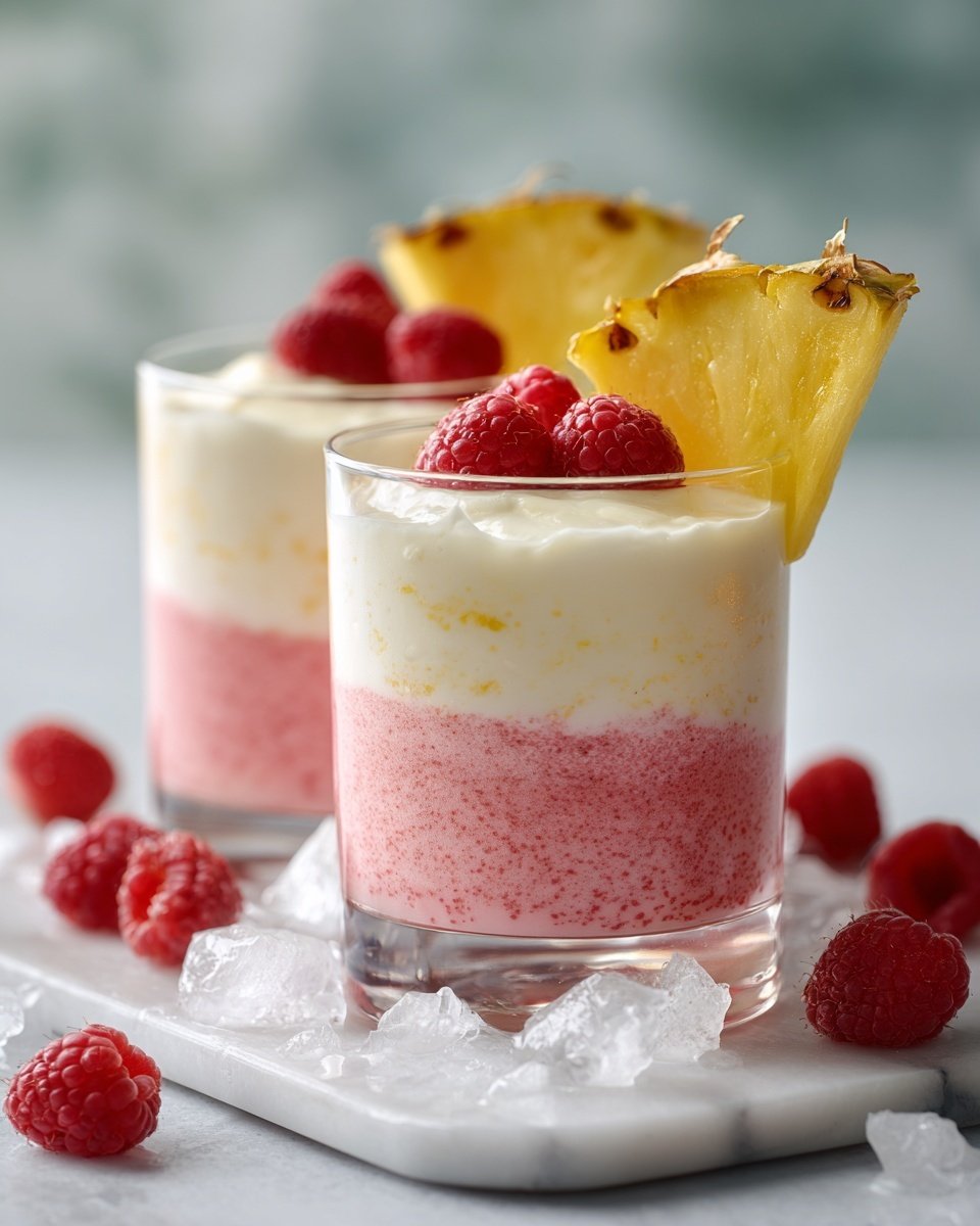 Raspberry Colada Twist Recipe - Recipe Image — Raspberry Colada Twist, tropical cocktail with raspberries, refreshing summer drinks, coconut raspberry beverage, pink fruity cocktail