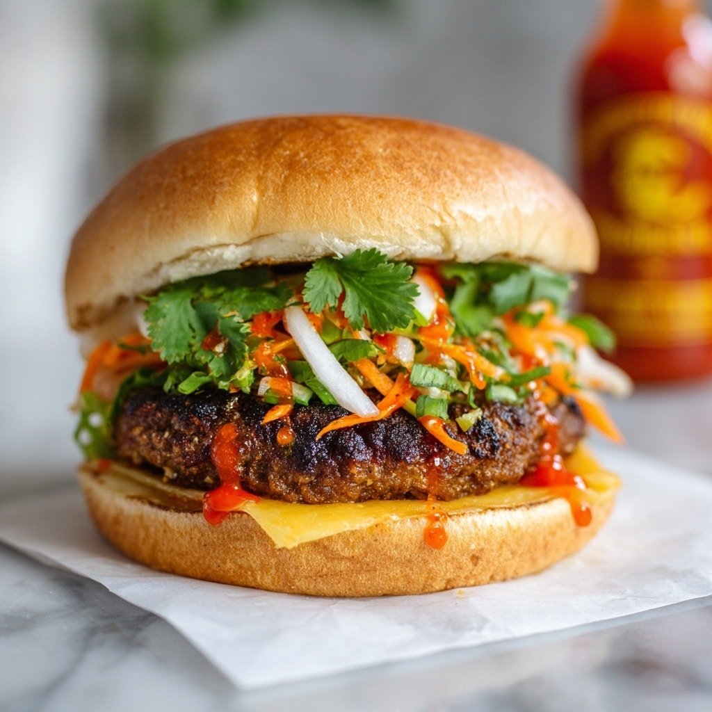 Pork Banh Mi Smash Burgers Recipe - Recipe Image — Pork Banh Mi Smash Burgers, Vietnamese-inspired pork burgers, crispy smash burgers with banh mi flavors, easy pork burger recipes, flavorful lunch ideas