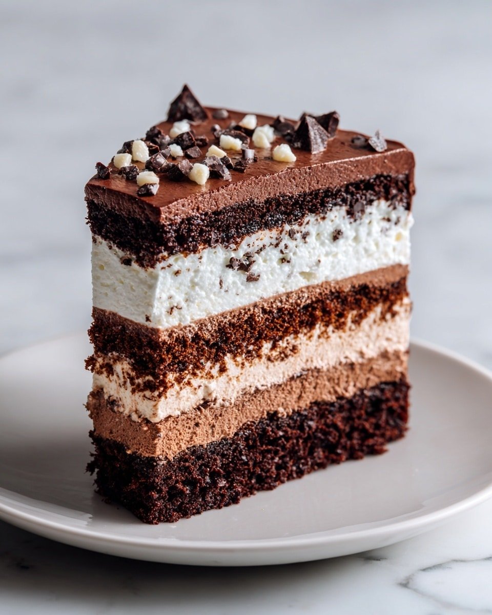 Tuxedo Cake – Triple Chocolate Mousse Cake Recipe - Recipe Image — Tuxedo Cake – Triple Chocolate Mousse Cake, chocolate mousse cake recipe, elegant chocolate dessert, layered chocolate cake, black and white chocolate cake