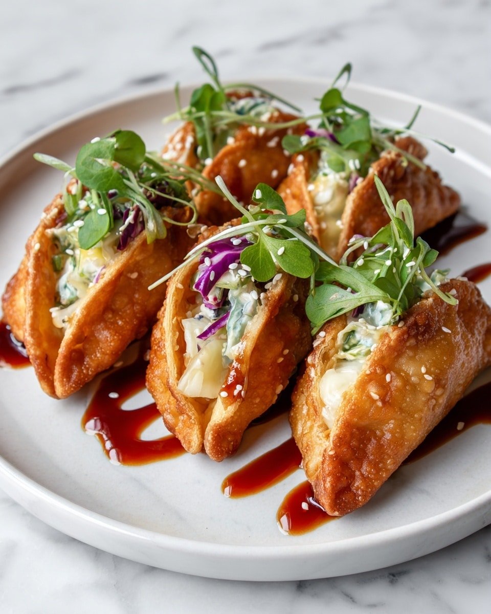 Crispy Chicken Wonton Tacos Recipe - Recipe Image — Crispy Chicken Wonton Tacos, chicken wonton tacos, crispy wonton taco recipe, baked wonton tacos, savory chicken taco shells