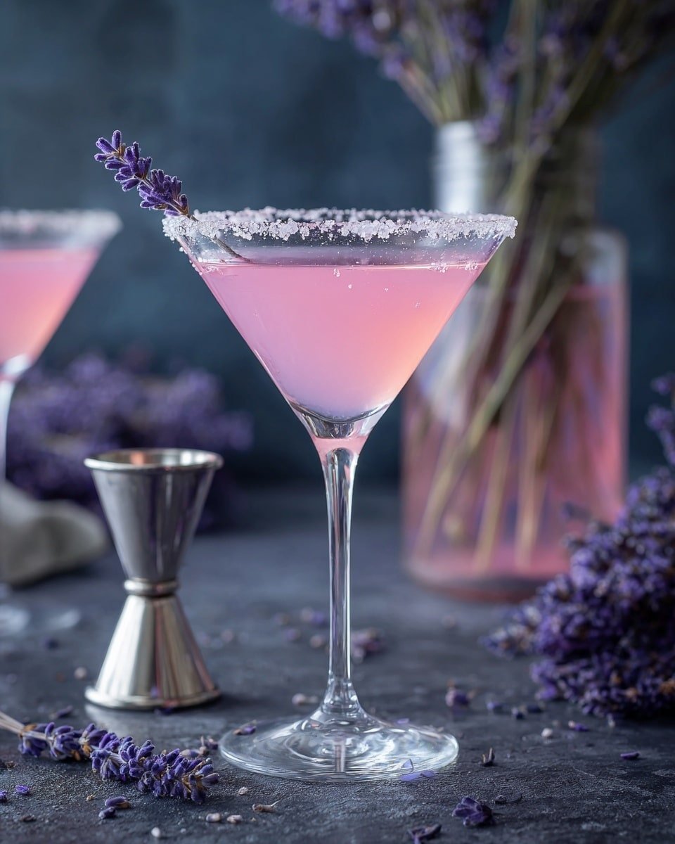 Lavender Lemon Drop Martini Recipe - Recipe Image — Lavender Lemon Drop Martini, floral lemon cocktail, citrus lavender martini, elegant lemon drink, refreshing lavender cocktail
