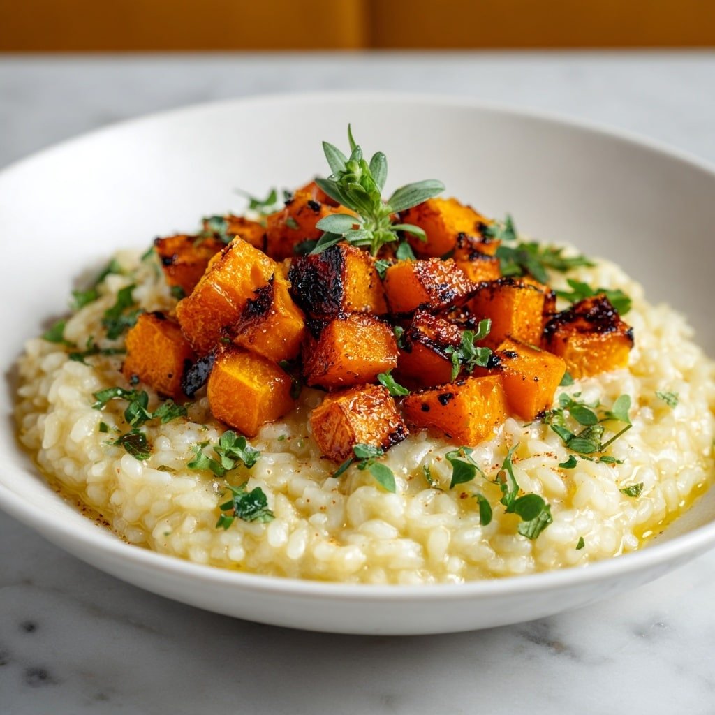 Roasted Butternut Squash Risotto Recipe - Recipe Image — Roasted Butternut Squash Risotto, creamy butternut squash risotto, vegetarian risotto recipes, cozy fall dinner ideas, easy risotto with roasted squash