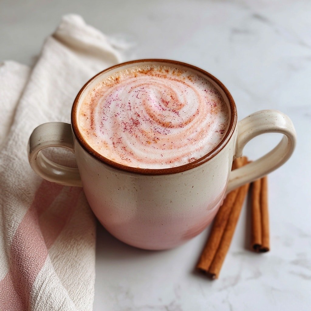 Pink Latte Recipe - Recipe Image — Pink Latte, Pink Latte Recipe, Pink Latte Drink, Beetrrot Pink Latte, Cozy Pink Latte