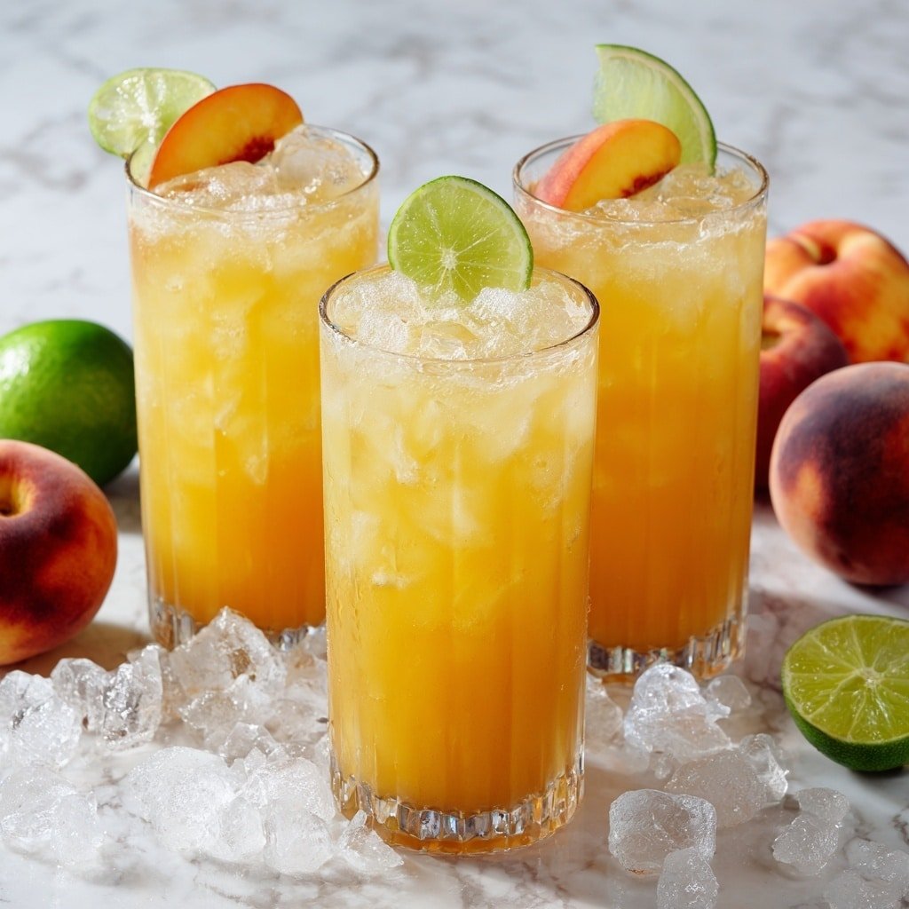 Peachy Paradise Mocktail Recipe - Recipe Image — Peachy Paradise Mocktail, refreshing peach mocktail, tropical non-alcoholic drink, summer fruit mocktail, easy peach mocktail recipe