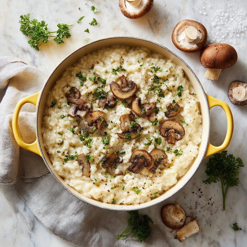One-Pot Creamy Mushroom Risotto Recipe - Recipe Image — One-Pot Creamy Mushroom Risotto, mushroom risotto, easy mushroom risotto, vegetarian mushroom dish, comforting mushroom dinner