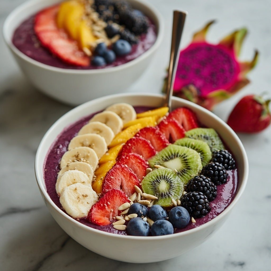 Vibrant Dragon Fruit & Berry Smoothie Bowl Recipe - Recipe Image — Vibrant Dragon Fruit & Berry Smoothie Bowl, healthy smoothie bowl recipes, colorful breakfast ideas, tropical smoothie bowl, easy fruit breakfast