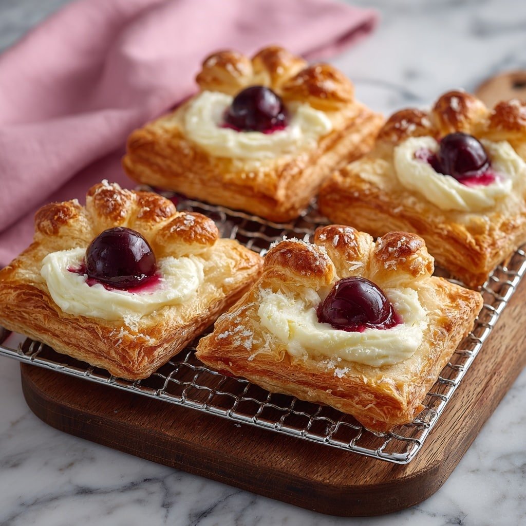 Puff Pastry Cream Cheese Hearts Recipe - Recipe Image — Puff Pastry Cream Cheese Hearts, easy puff pastry desserts, cherry cream cheese pastries, flaky puff pastry treats, charming heart-shaped pastries