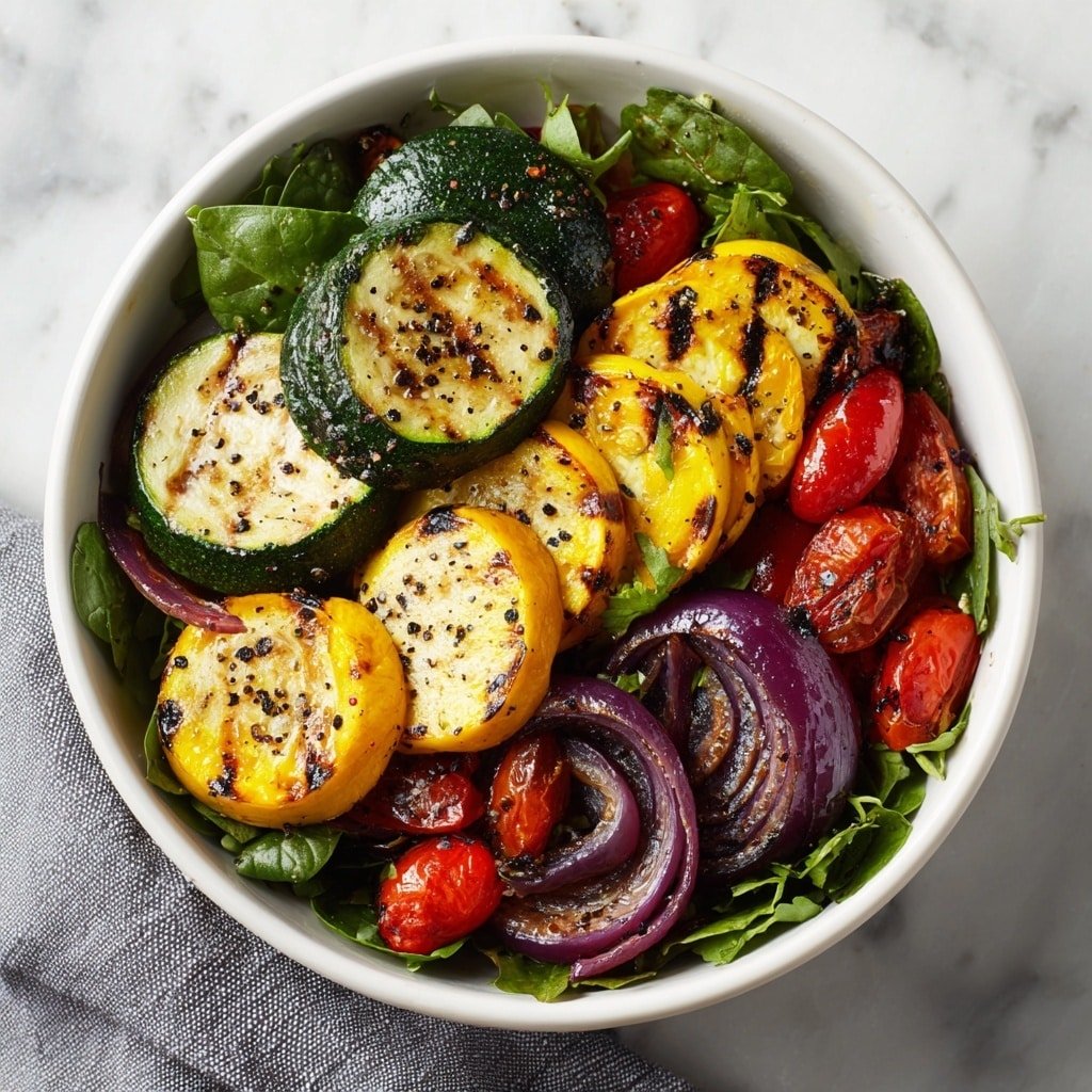 Grilled Vegetable Salad with Balsamic Glaze Recipe - Recipe Image — Grilled Vegetable Salad with Balsamic Glaze, healthy grilled vegetable salad, easy summer vegetable salad, tasty grilled veggie recipe, balsamic glazed veggie salad