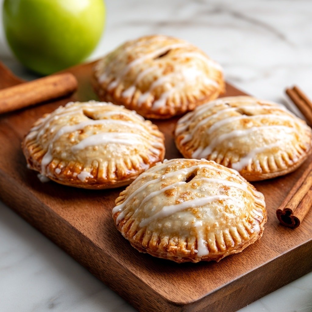 Apple Hand Pies with Cinnamon-Apple Filling and Vanilla Glaze Recipe - Recipe Image — Apple Hand Pies with Cinnamon-Apple Filling and Vanilla Glaze, easy apple hand pie recipe, flaky apple hand pies, cinnamon apple hand pies, fall dessert hand pies