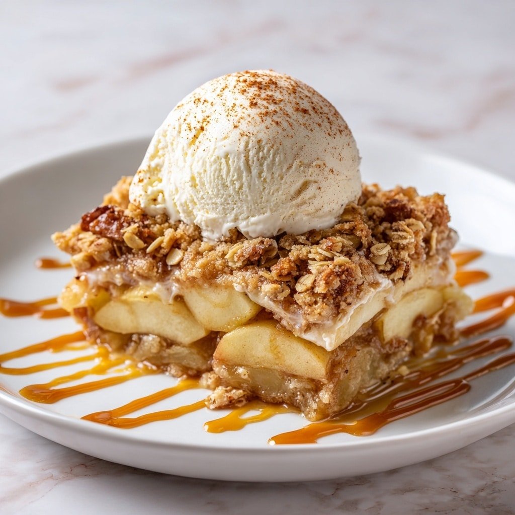 Apple Crisp with Vanilla Ice Cream Recipe - Recipe Image — Apple Crisp with Vanilla Ice Cream, baked apple dessert, fall-inspired apple crisp, easy apple crisp recipe, homemade apple dessert