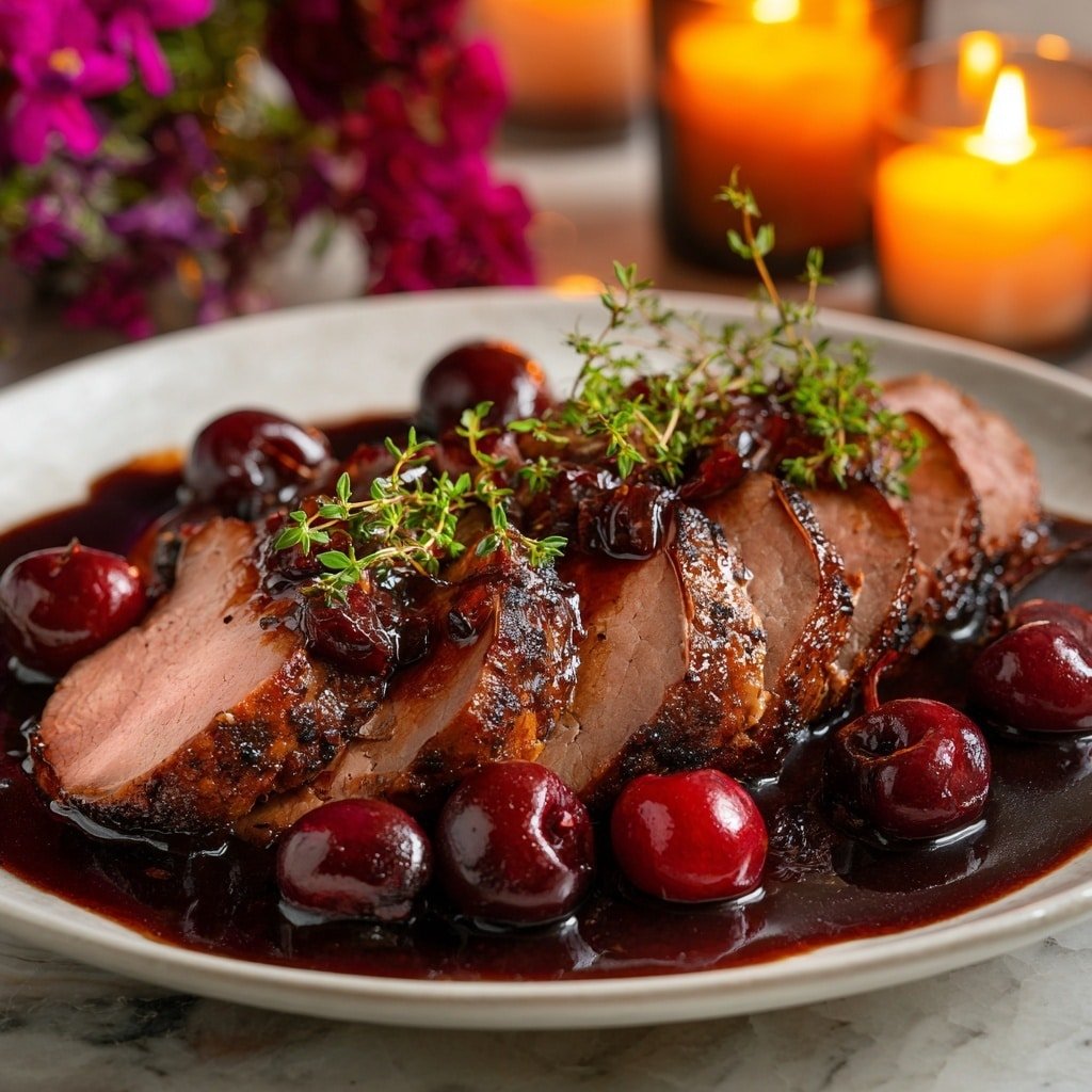 Duck Breast with Cherry Sauce Recipe - Recipe Image — Duck Breast with Cherry Sauce, easy duck breast recipe, cherry sauce for duck, gourmet duck dinner, quick duck recipes