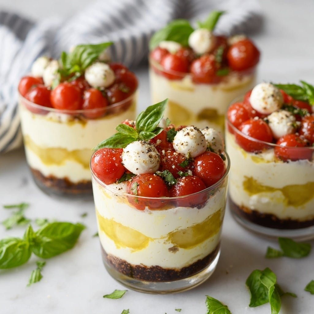 Caprese Salad Cups Recipe - Recipe Image — Caprese Salad Cups, Italian appetizer ideas, easy summer appetizers, bite-sized Italian salad, fresh mozzarella tomato appetizer