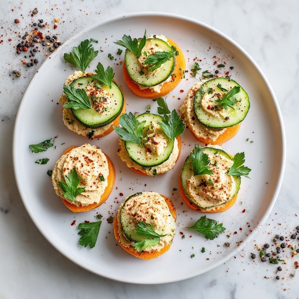 Carrot and Cucumber Bites with Hummus Recipe - Recipe Image — Carrot and Cucumber Bites with Hummus, healthy veggie snack, easy appetizer ideas, colorful snack platter, fresh vegetable bites
