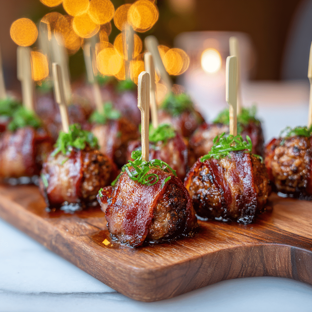 Bacon-Wrapped Dates Recipe - Recipe Image — Bacon-Wrapped Dates, bacon-wrapped dates appetizer, savory sweet snacks, easy holiday appetizers, crowd-pleasing party snacks