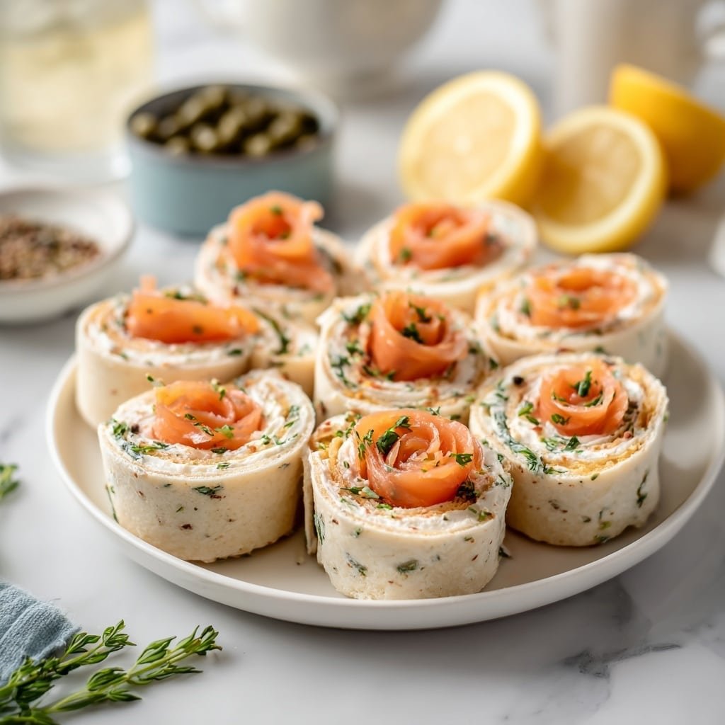Smoked Salmon and Cream Cheese Roll-Ups Recipe - Recipe Image — Smoked Salmon and Cream Cheese Roll-Ups, smoked salmon appetizers, easy smoked salmon snacks, no-cook party appetizers, elegant smoked salmon bites